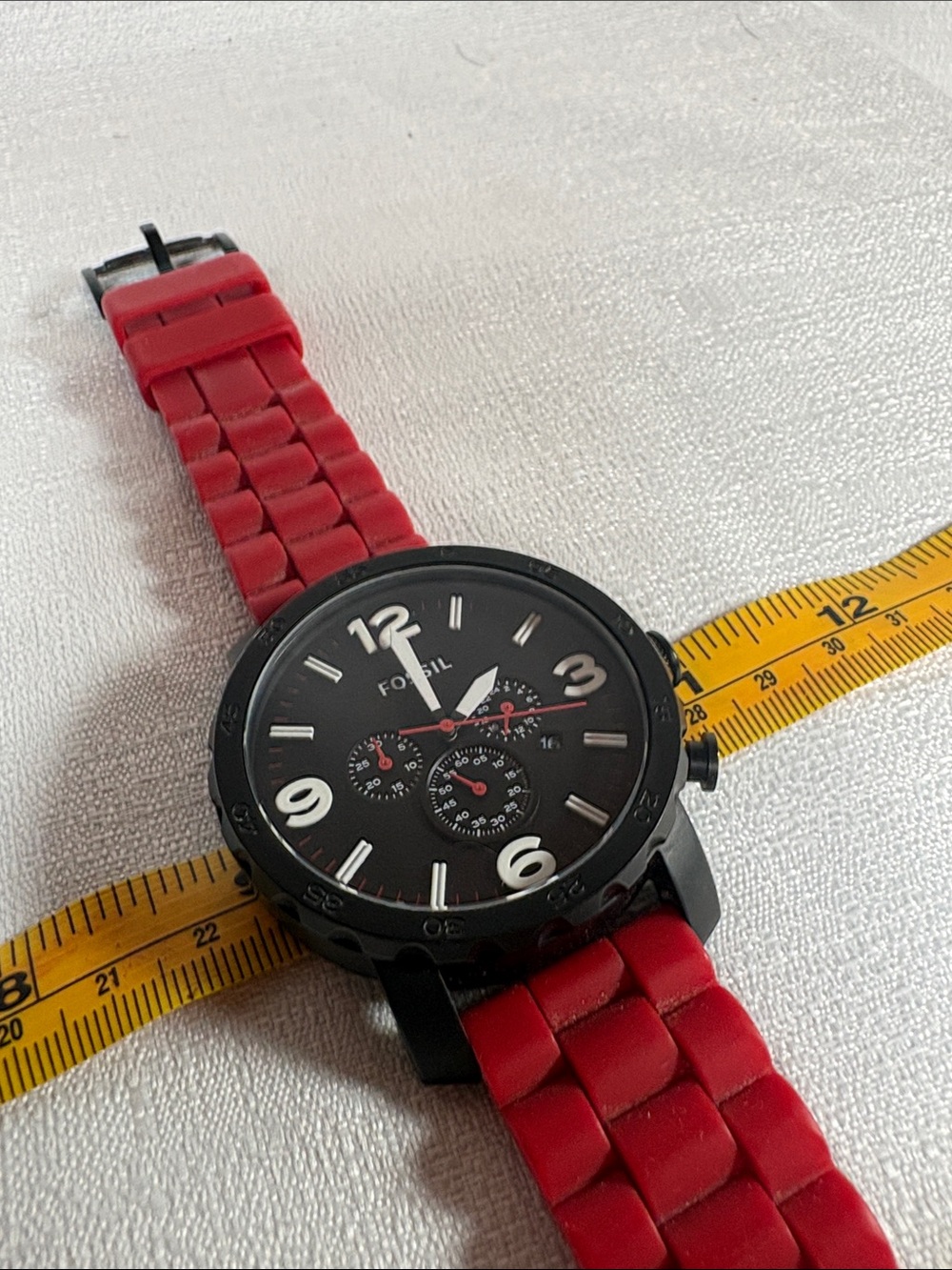 Fossil Black Dial Watch with Red Silicone Strap